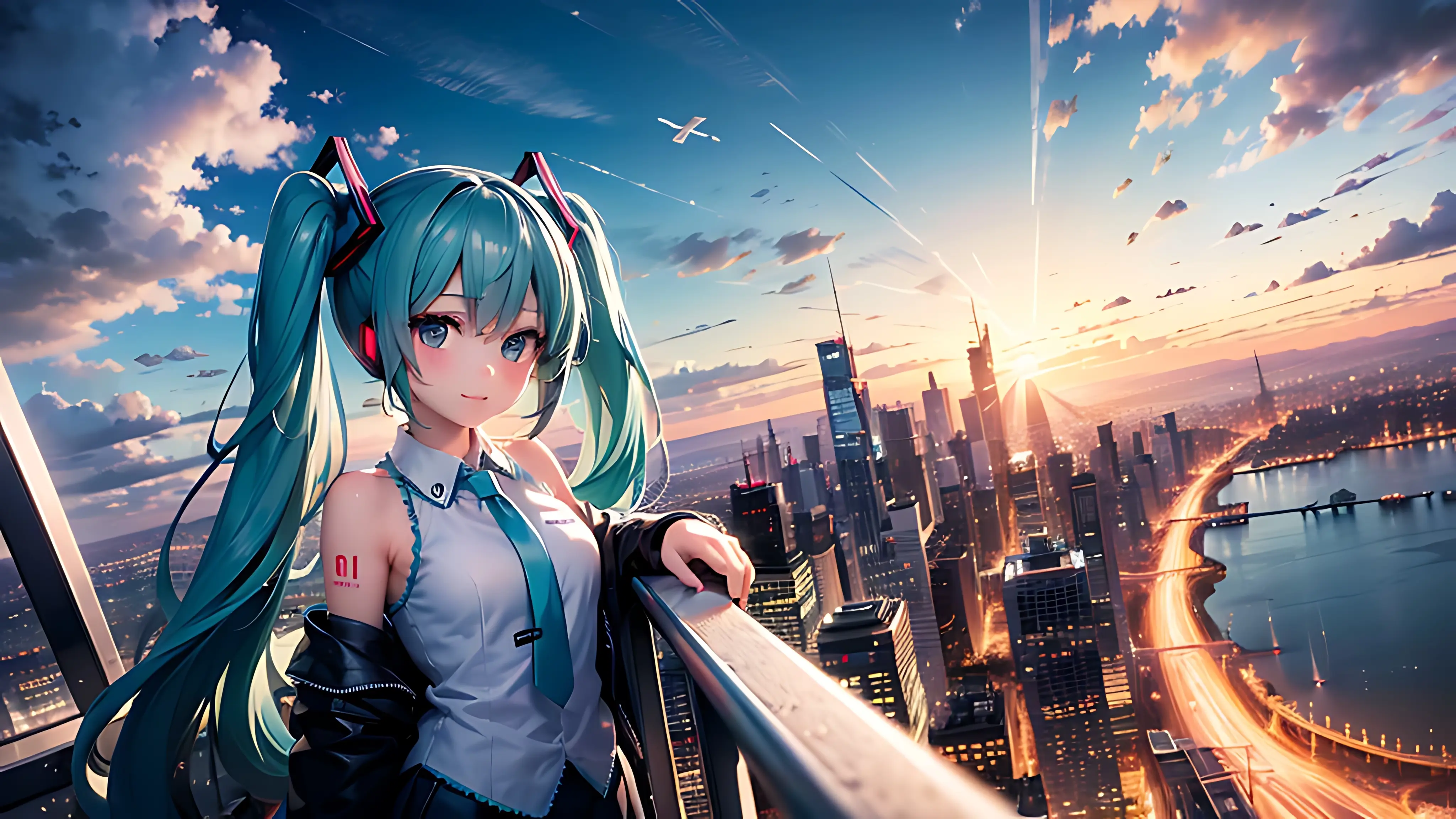 picture of miku in a starry background holding her arms open